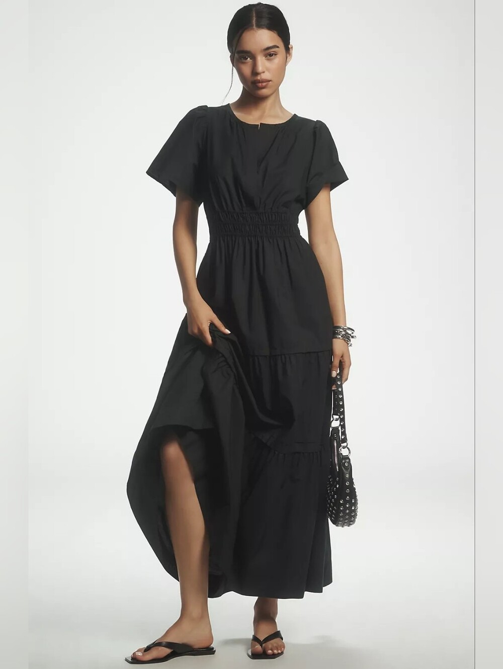 Anthropologie Somerset Black 100% Cotton Poplin Maxi Dress SP Petite